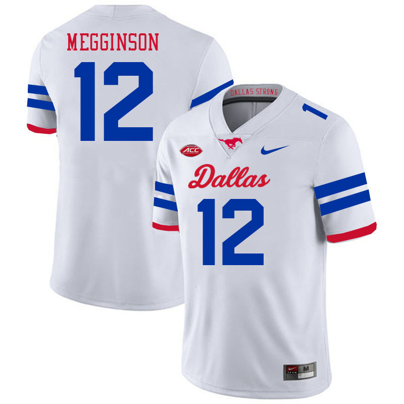 SMU Mustangs #12 Chris Megginson College Football Jerseys Stitched Sale-Alternate White